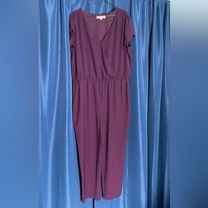 Loft Size 16 Deep Purple/Plum V Neck Flutter Sleeve Jumpsuit